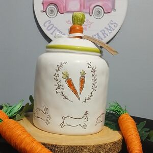 Whimsical Bunny and Carrot Ceramic Canister NWT